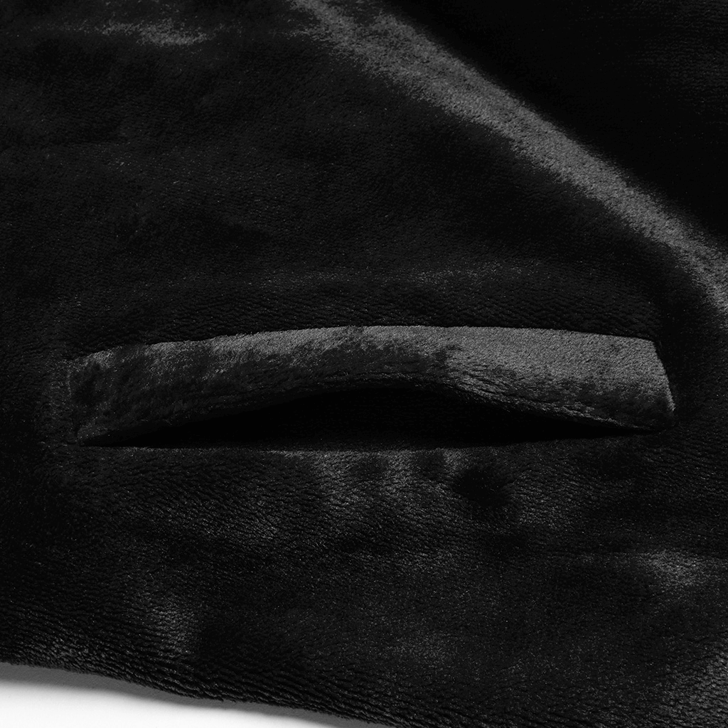 Close-up of soft, black velvet fabric showcasing the luxurious texture ideal for a gothic hooded cape.