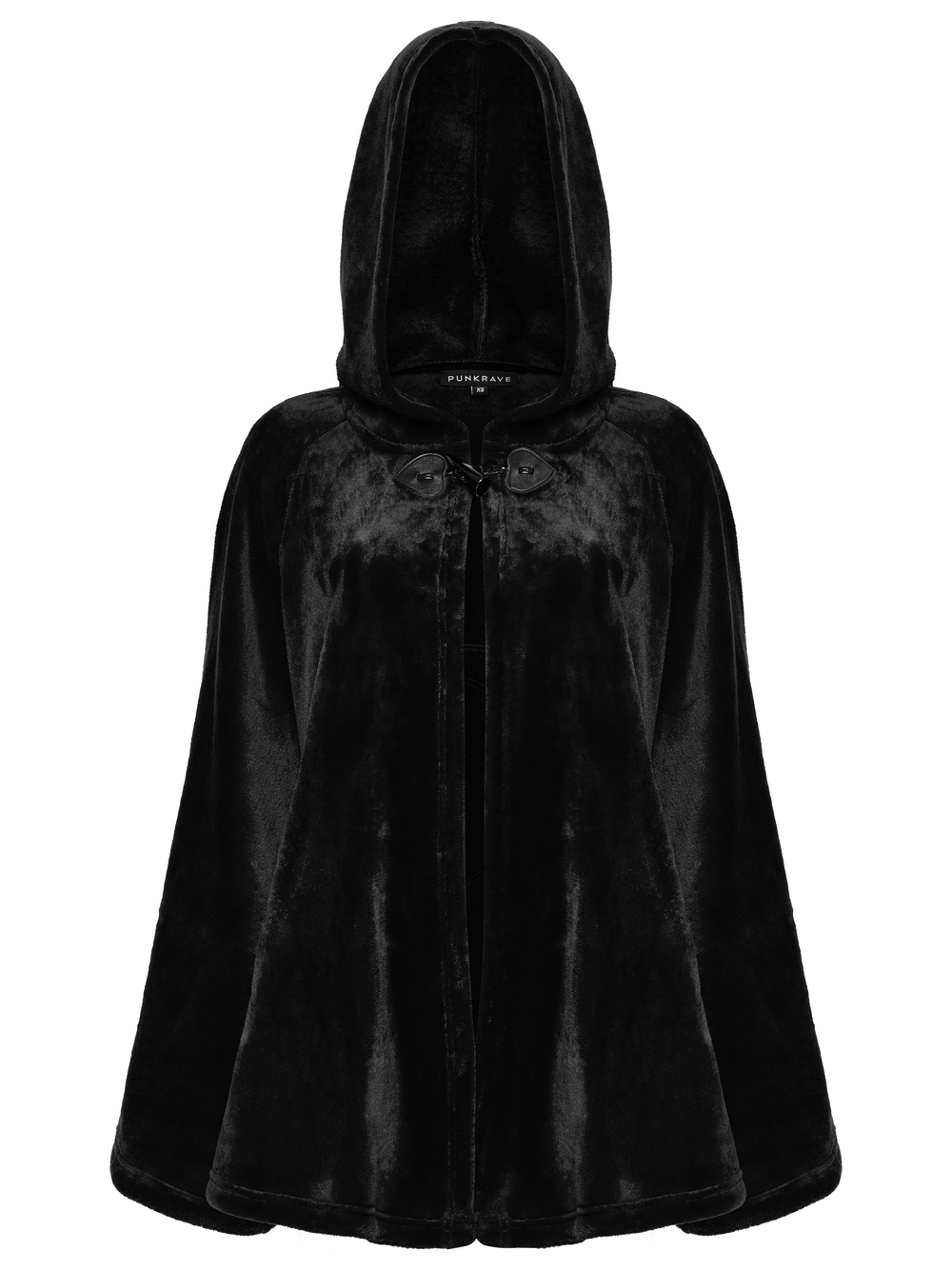 Gothic hooded velvet cape in black, featuring a stylish design for witchy elegance.