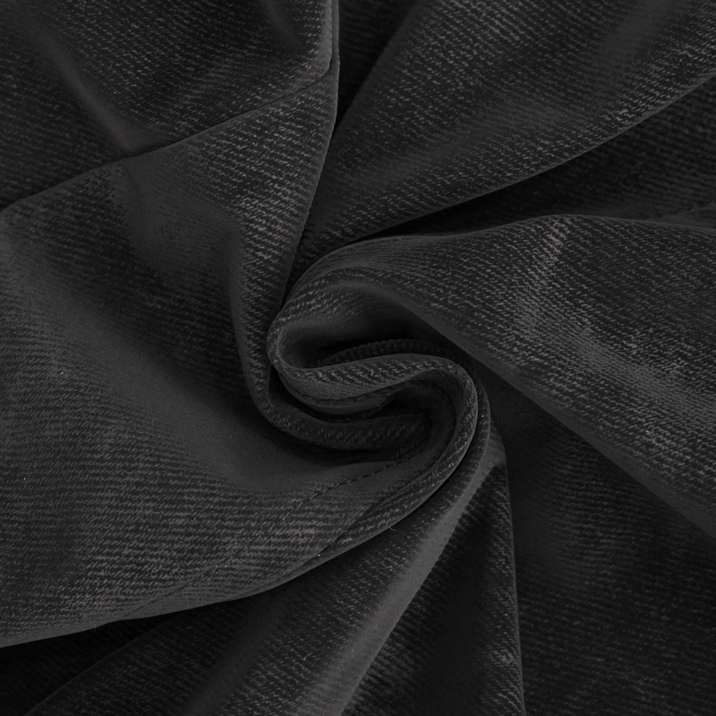 Close-up of luxurious black fabric showcasing a rich texture, perfect for a trendy gothic jacket design.