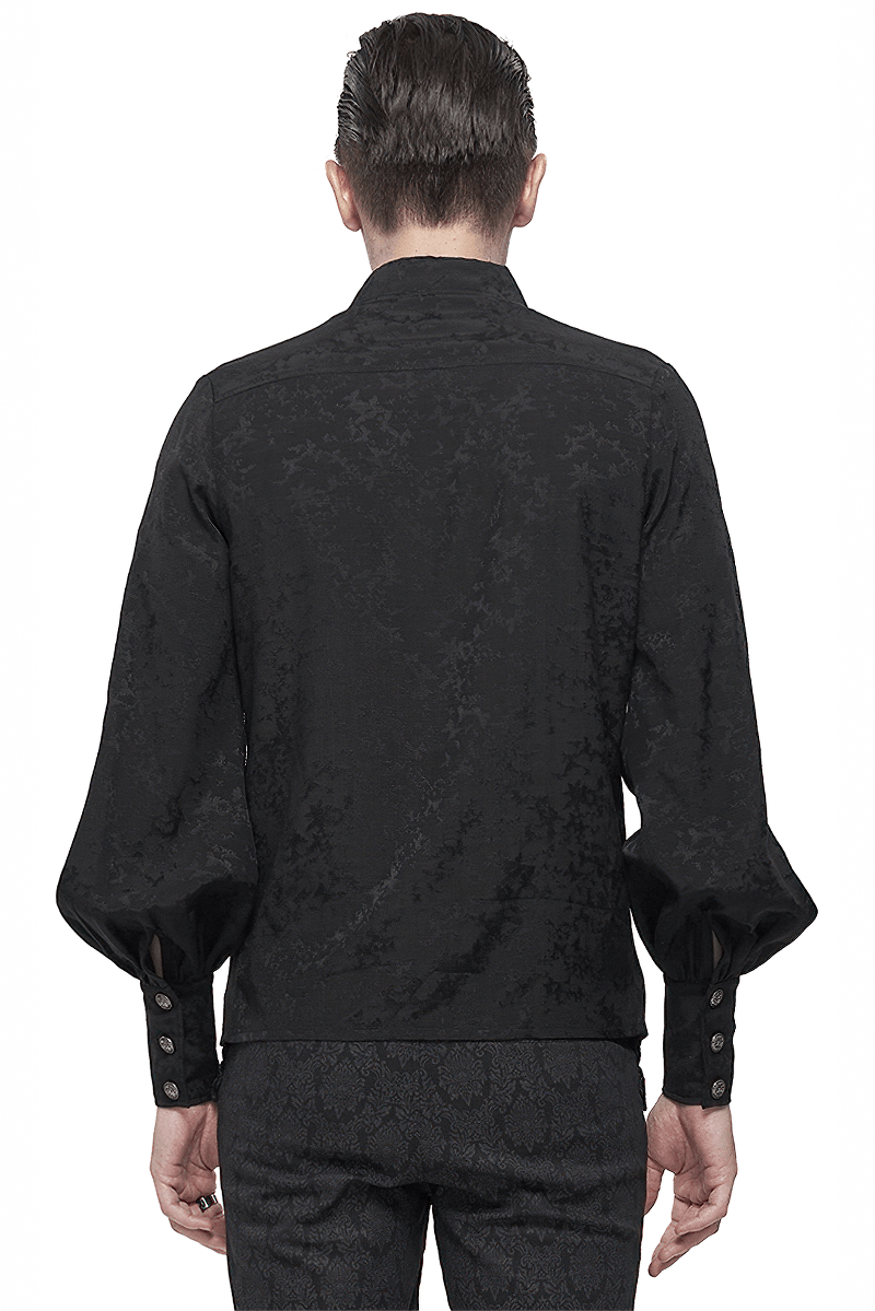 Gothic Jacquard Black Shirt with Lace Ruffles / Male Long Lantern Sleeves Shirt - HARD'N'HEAVY