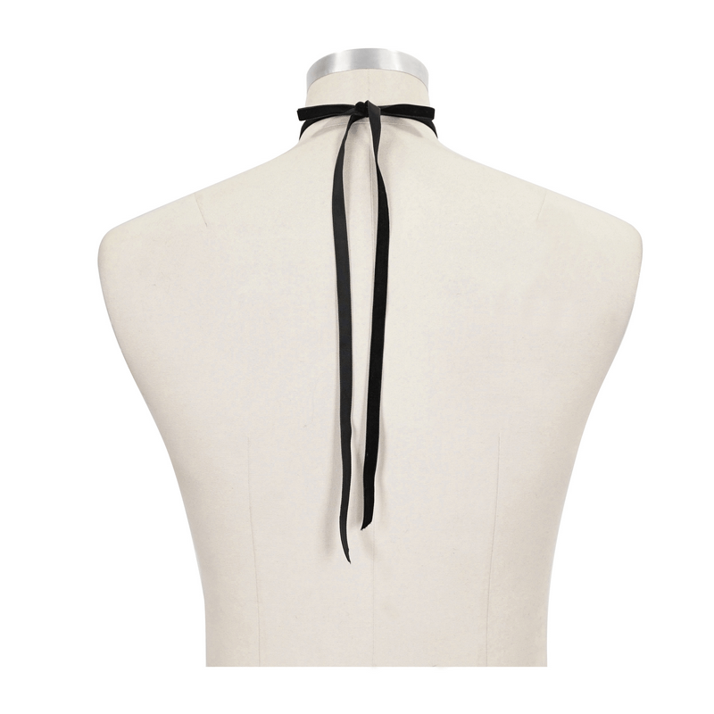 Back view of a Gothic Jacquard bowtie with black lace-up design, showcasing elegant ribbons for a stylish touch.