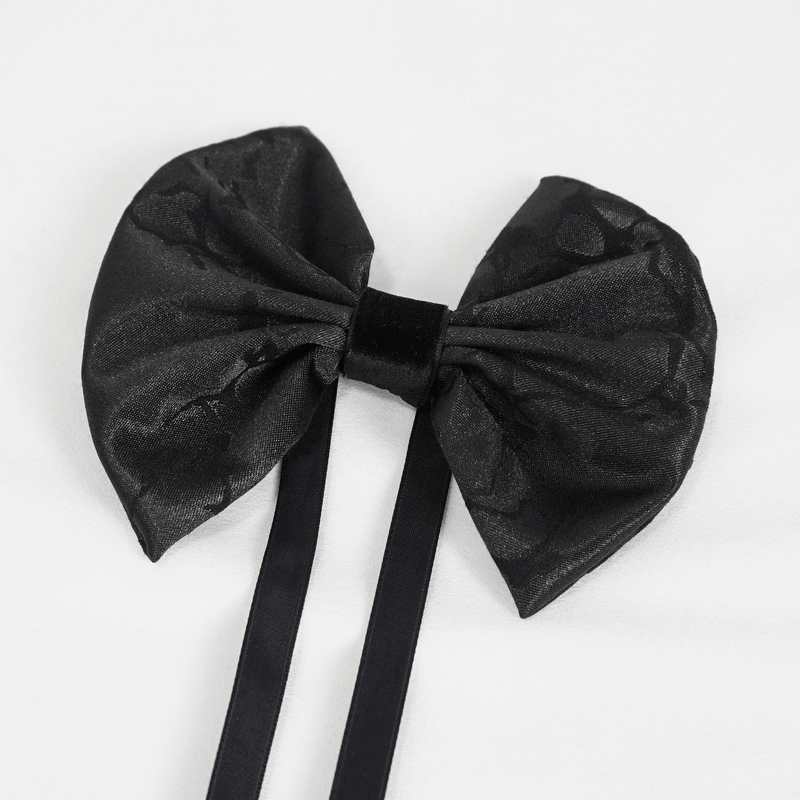Gothic black jacquard bowtie for men with lace-up design, perfect for elegant gothic outfits.