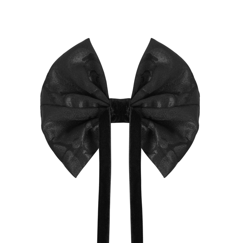 Gothic black jacquard bowtie for men with lace-up design, perfect for elegant gothic outfits.