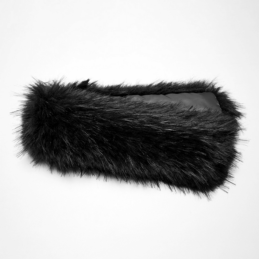 Detachable black fur collar for gothic denim vest, adding a stylish touch to alternative fashion outfits.