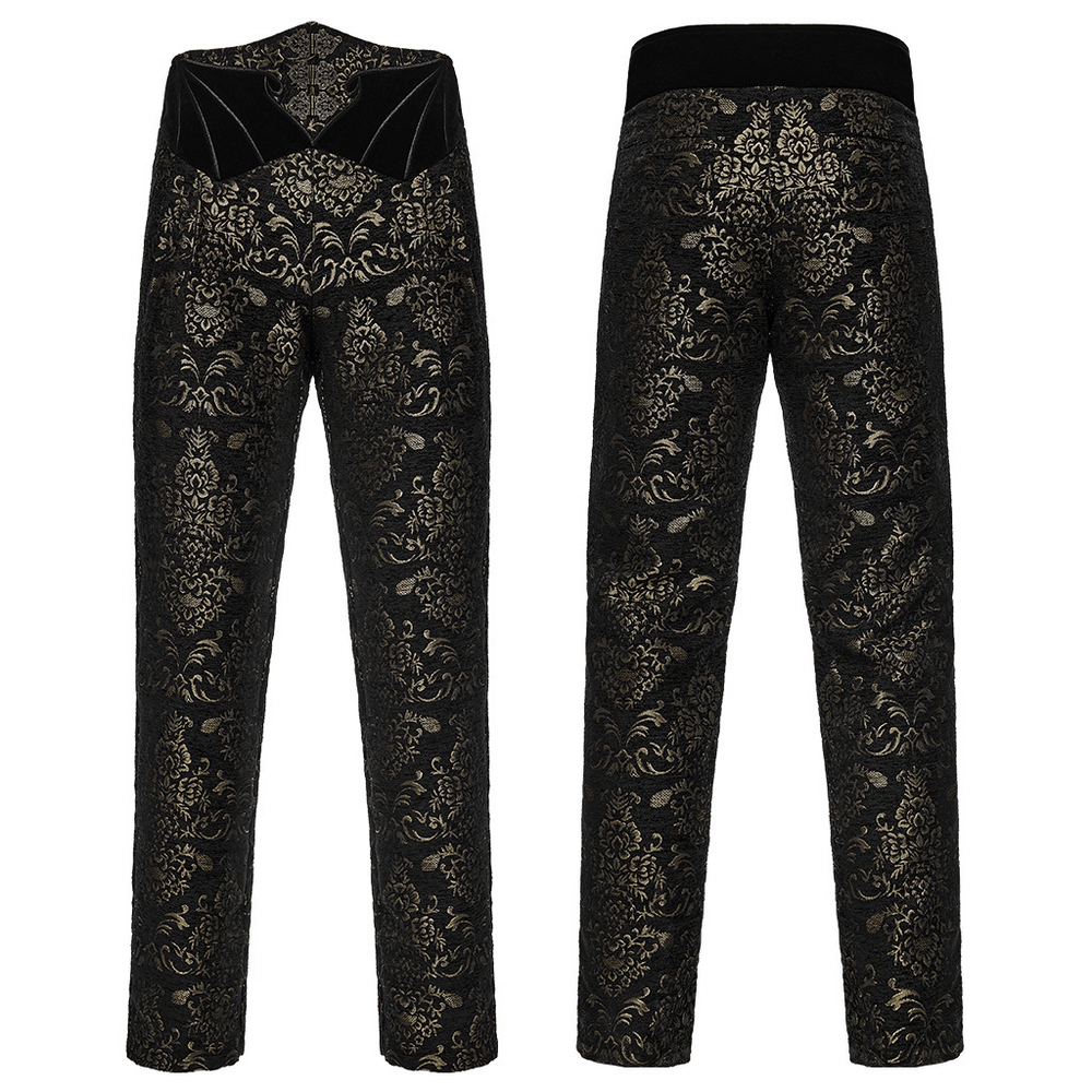 Gothic Jacquard Embroidered Black Pants with Gold Patterns showcasing unique texture and decorative buttons.