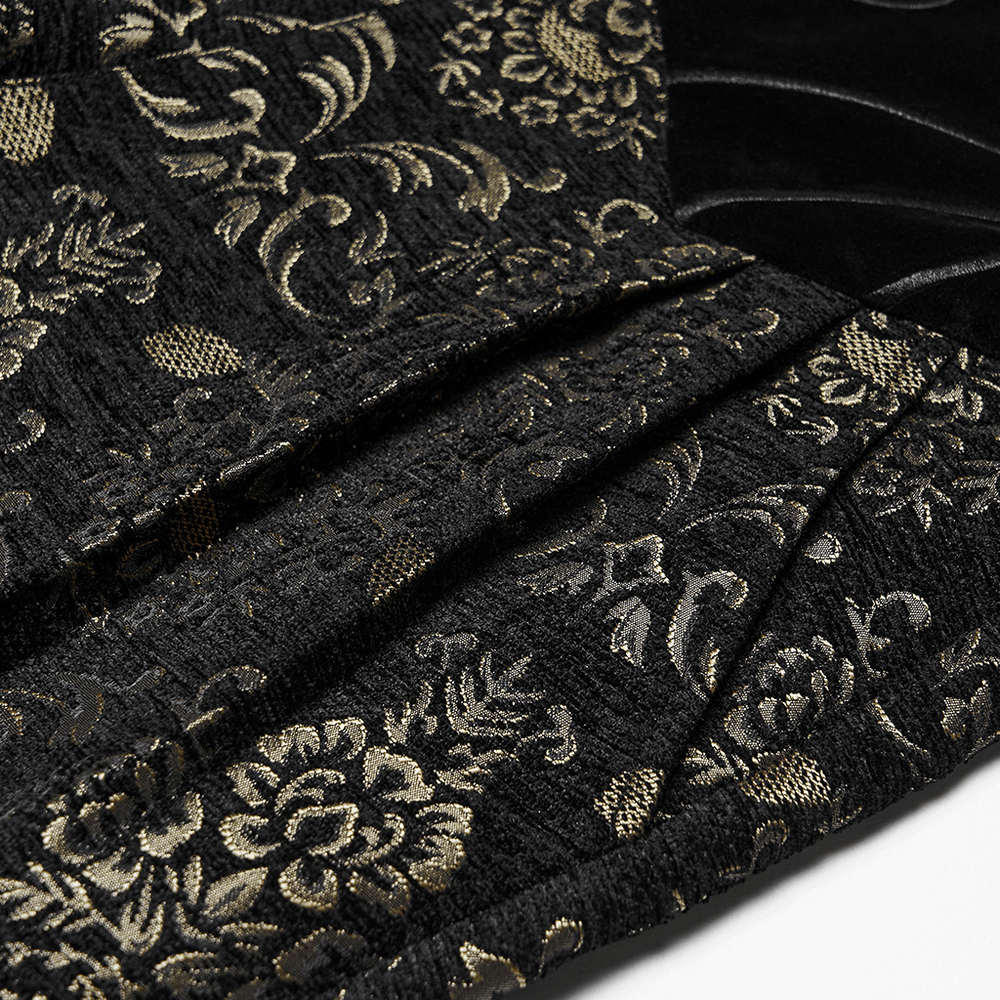Gothic Jacquard Embroidered Black Pants with Gold Patterns showcasing intricate details and texture.