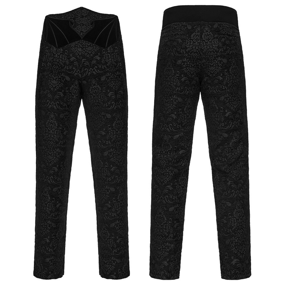 Gothic Jacquard Embroidered Pants with Metal Buttons showcasing intricate black texture and elegant design.