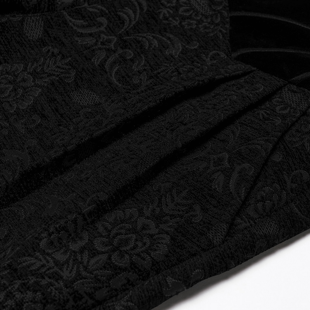 Gothic Jacquard Embroidered Pants with Metal Buttons showcasing intricate palace pattern texture and rich velvet finish.