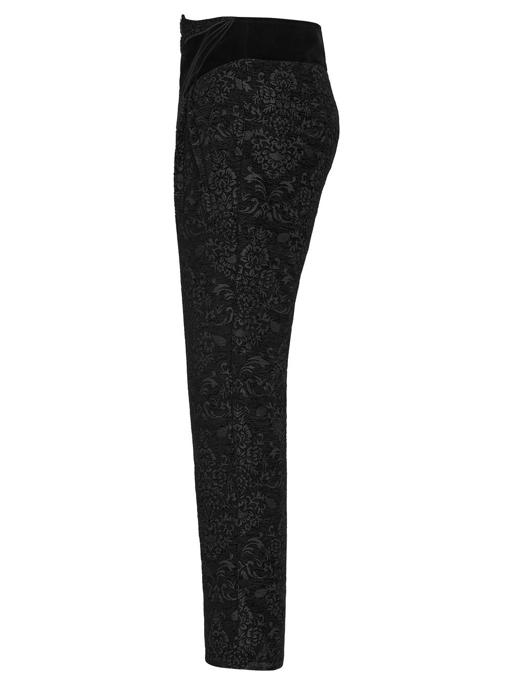 Gothic Jacquard Embroidered Pants with Metal Buttons showcasing luxurious velvet finish and detailed palace pattern.