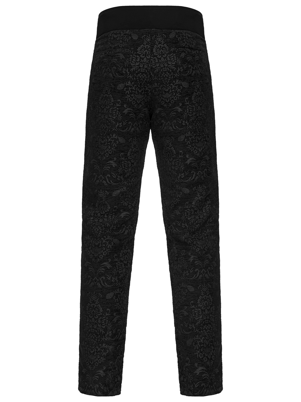 Gothic Jacquard Embroidered Pants with Metal Buttons showcasing intricate palace pattern texture on the back.