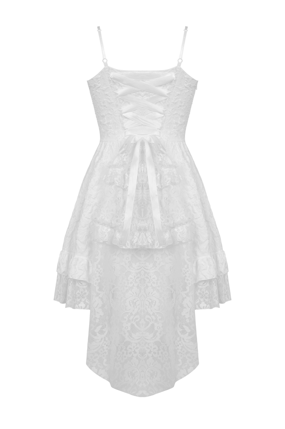 Gothic Jacquard Hi-Low Wedding Dress - Embroidered Elegance