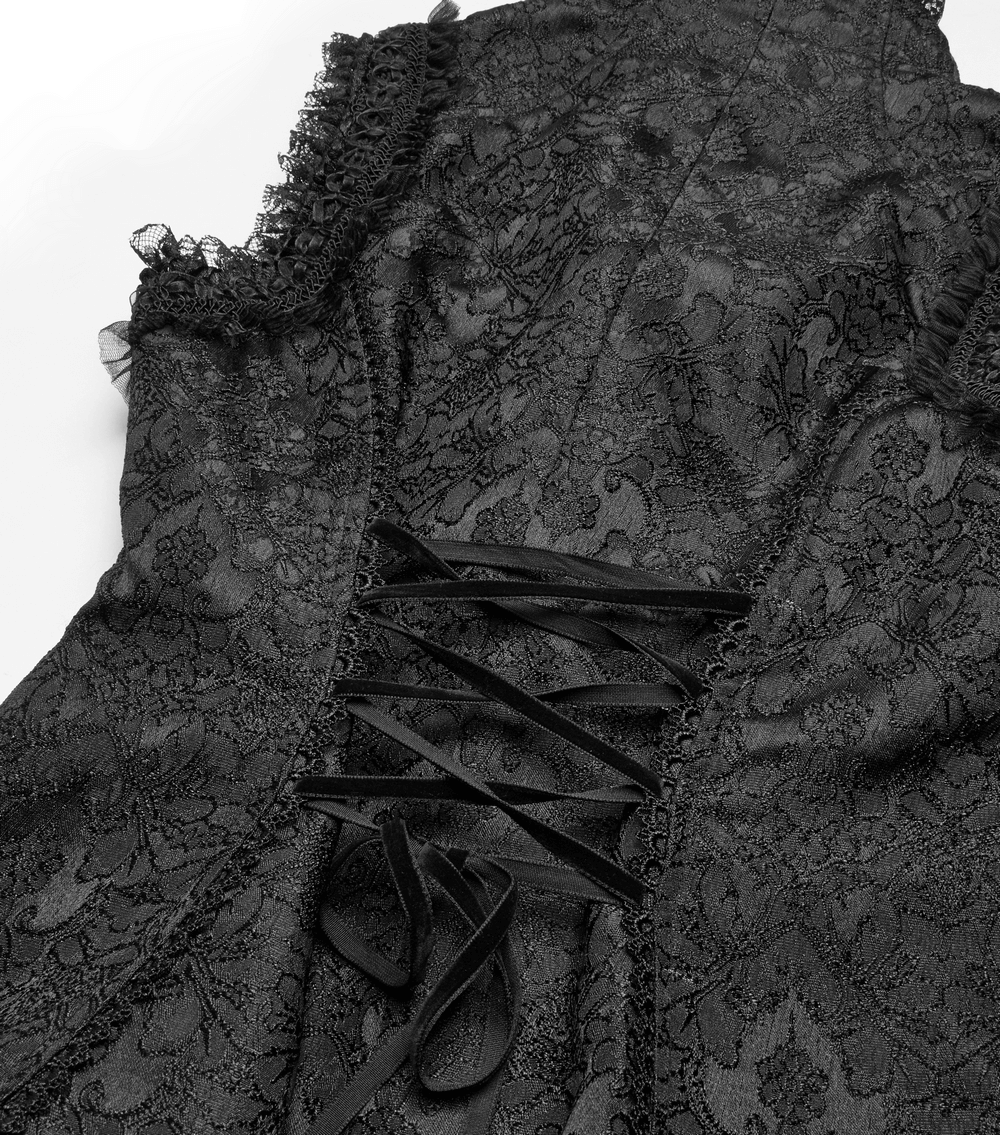 Gothic jacquard waistcoat with lace detailing and secret zipper, features a flattering fit and high collar.