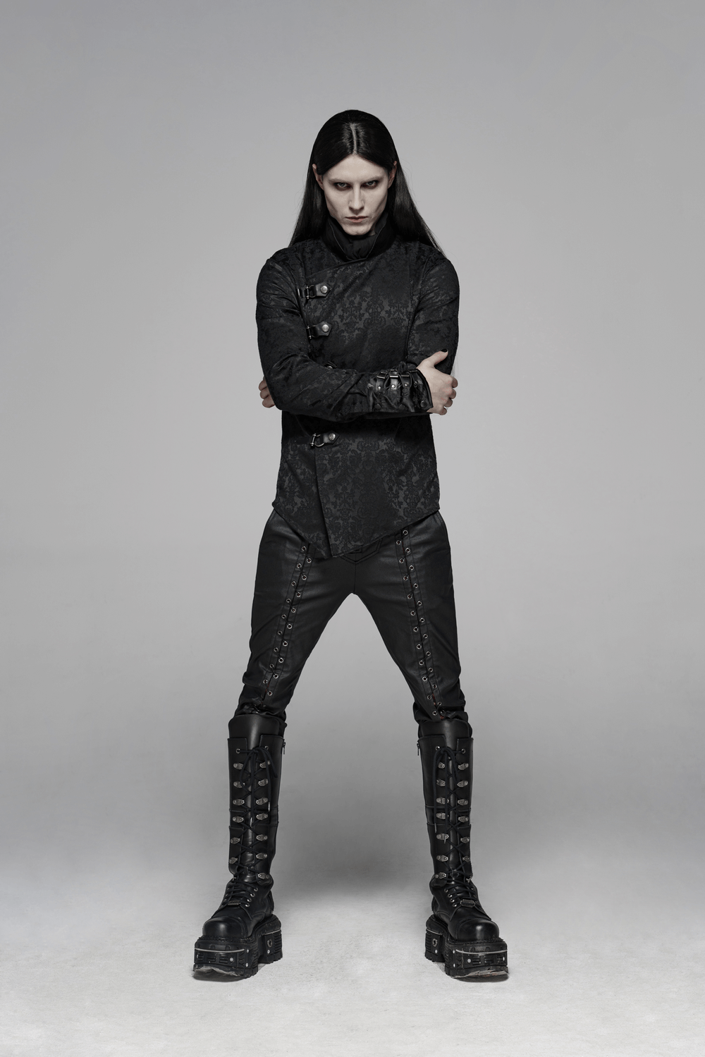 Gothic Jacquard Slim Shirt with Leather Buckles - HARD'N'HEAVY