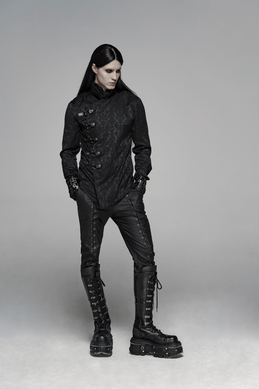 Gothic Jacquard Slim Shirt with Leather Buckles - HARD'N'HEAVY