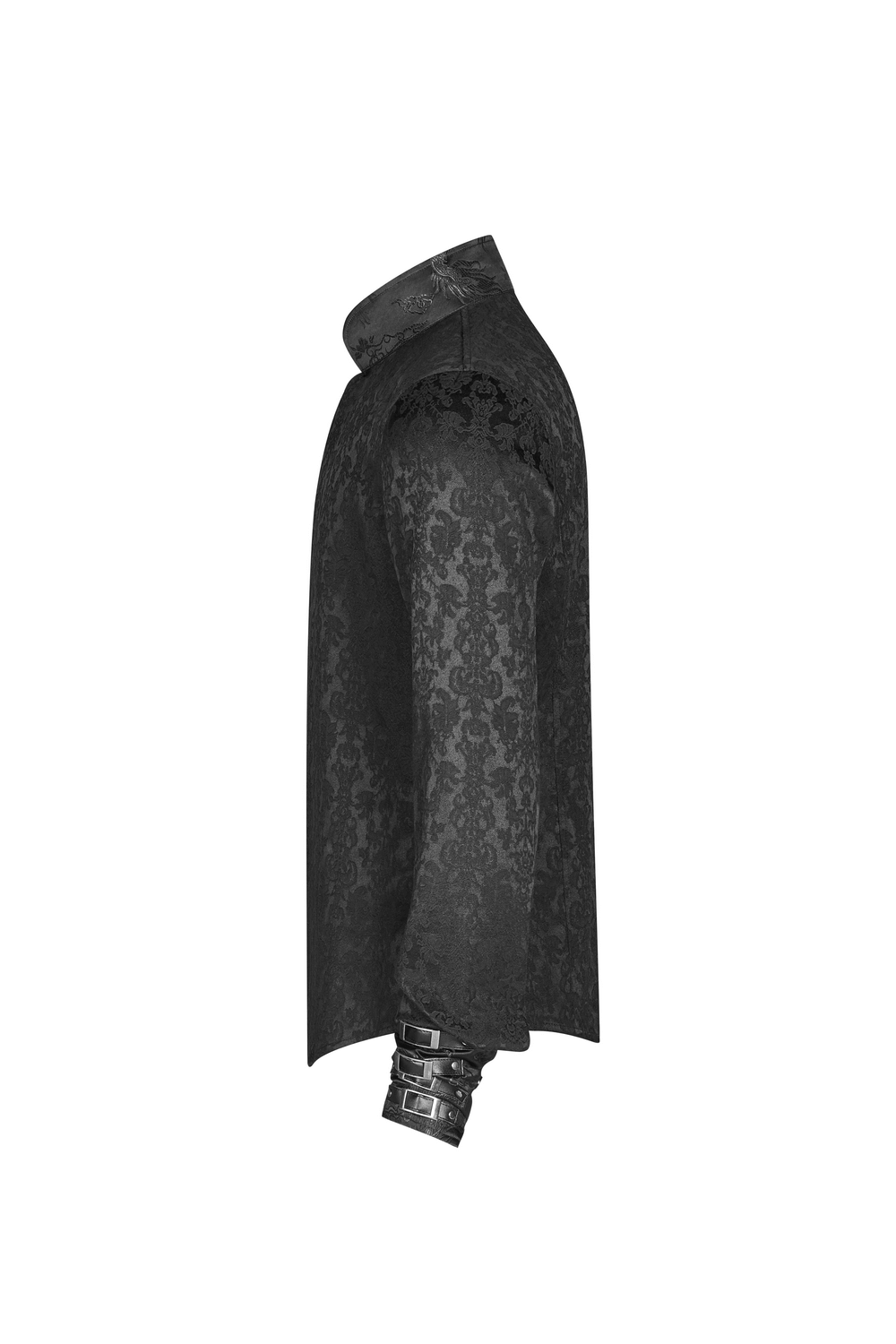 Gothic jacquard slim shirt featuring leather buckles and a striking matte finish.