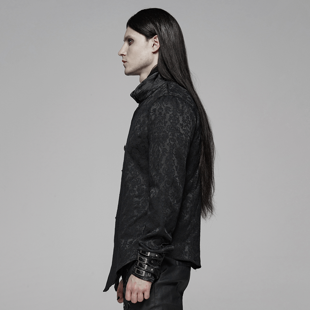 Gothic Jacquard Slim Shirt with Leather Buckles, showcasing a punk chinoiserie design and a sleek silhouette.