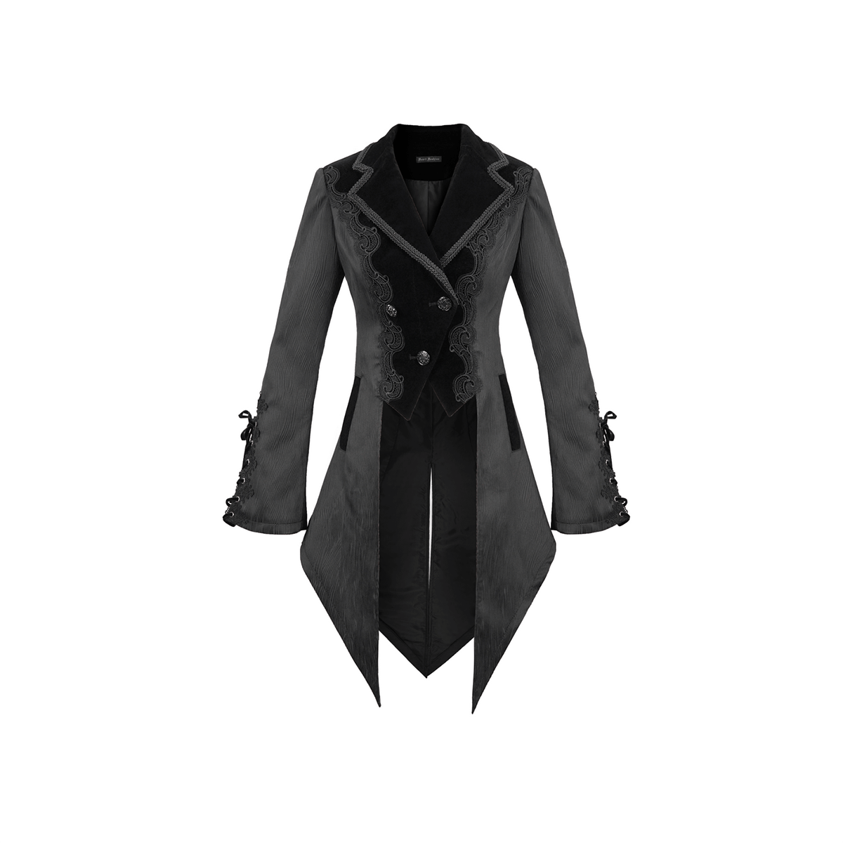 Gothic Jacquard Swallow-tailed Coat / Gorgeous Black V-neck Buttons Coat - HARD'N'HEAVY