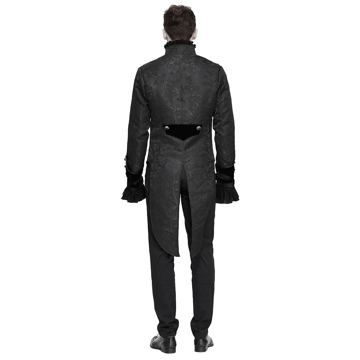 Gothic Jacquard Velvet Swallow Tailcoat / Men's Stand Collar Cross Zip Coat - HARD'N'HEAVY