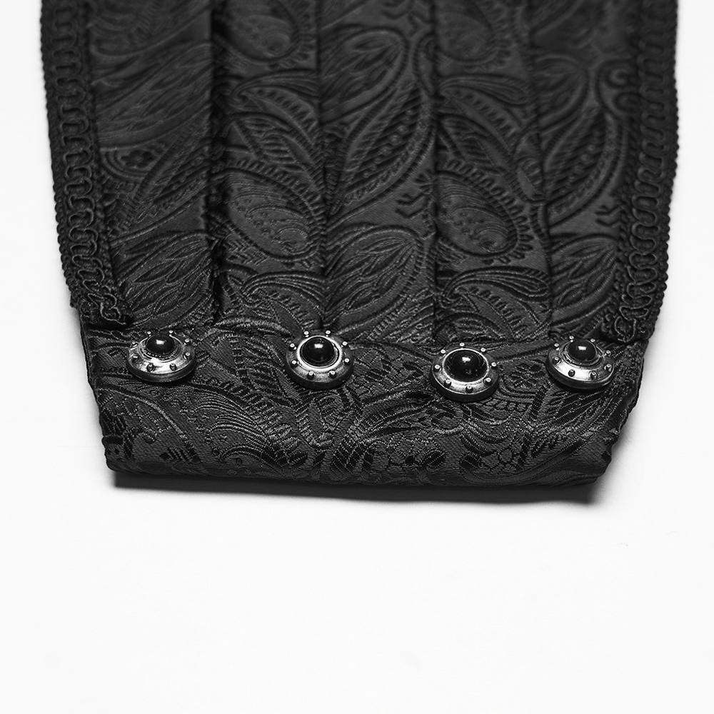 Gothic Jacquard Waist Belt with Pleated Front featuring ornate black fabric and metal accents.