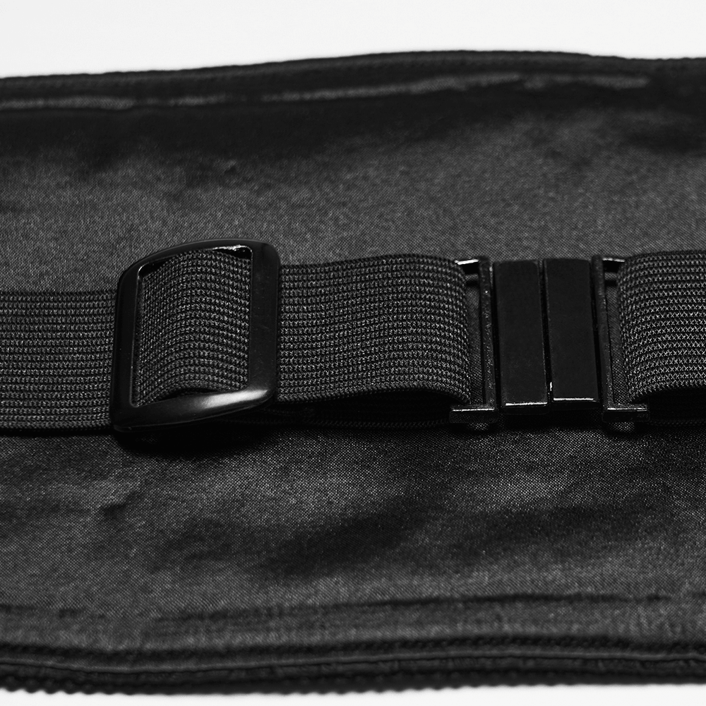 Gothic Jacquard Waist Belt with Pleated Front adjustable elastic bands and black metal accents