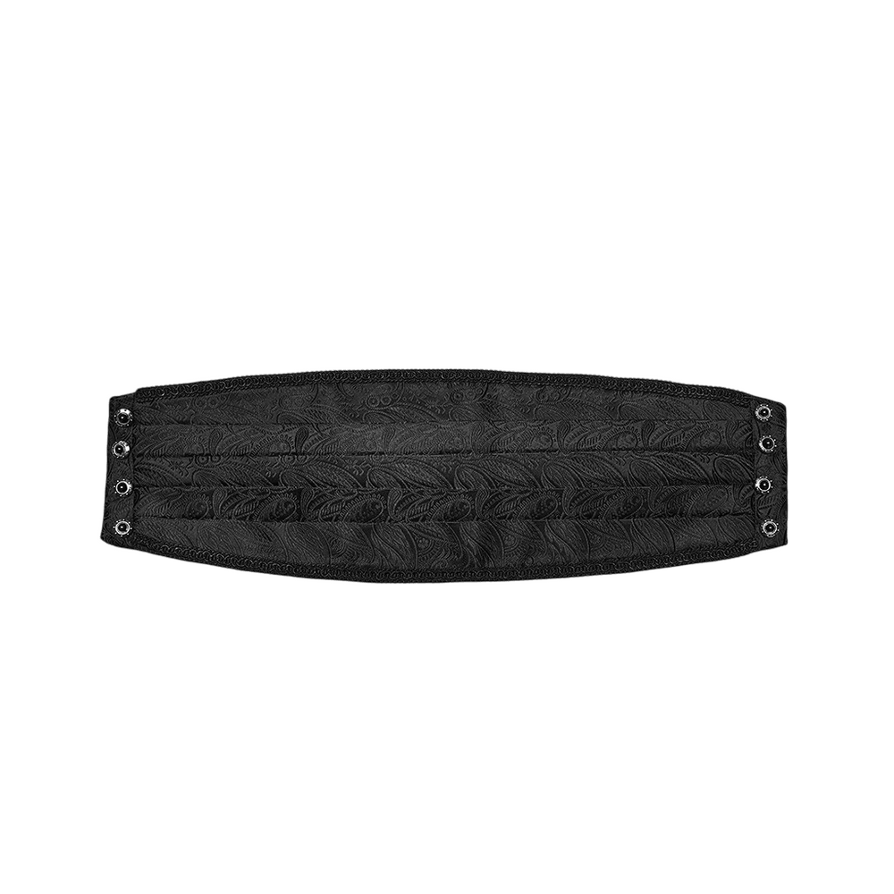 Gothic Jacquard Waist Belt with Pleated Front showcasing ornate design and pressed pleats for a unique gothic style.