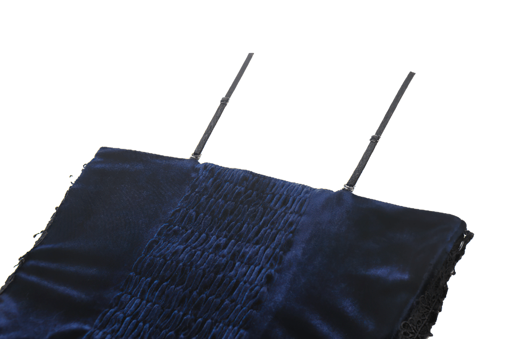 Close-up of the velvet lace corset dress showcasing straps and intricate lace detailing.
