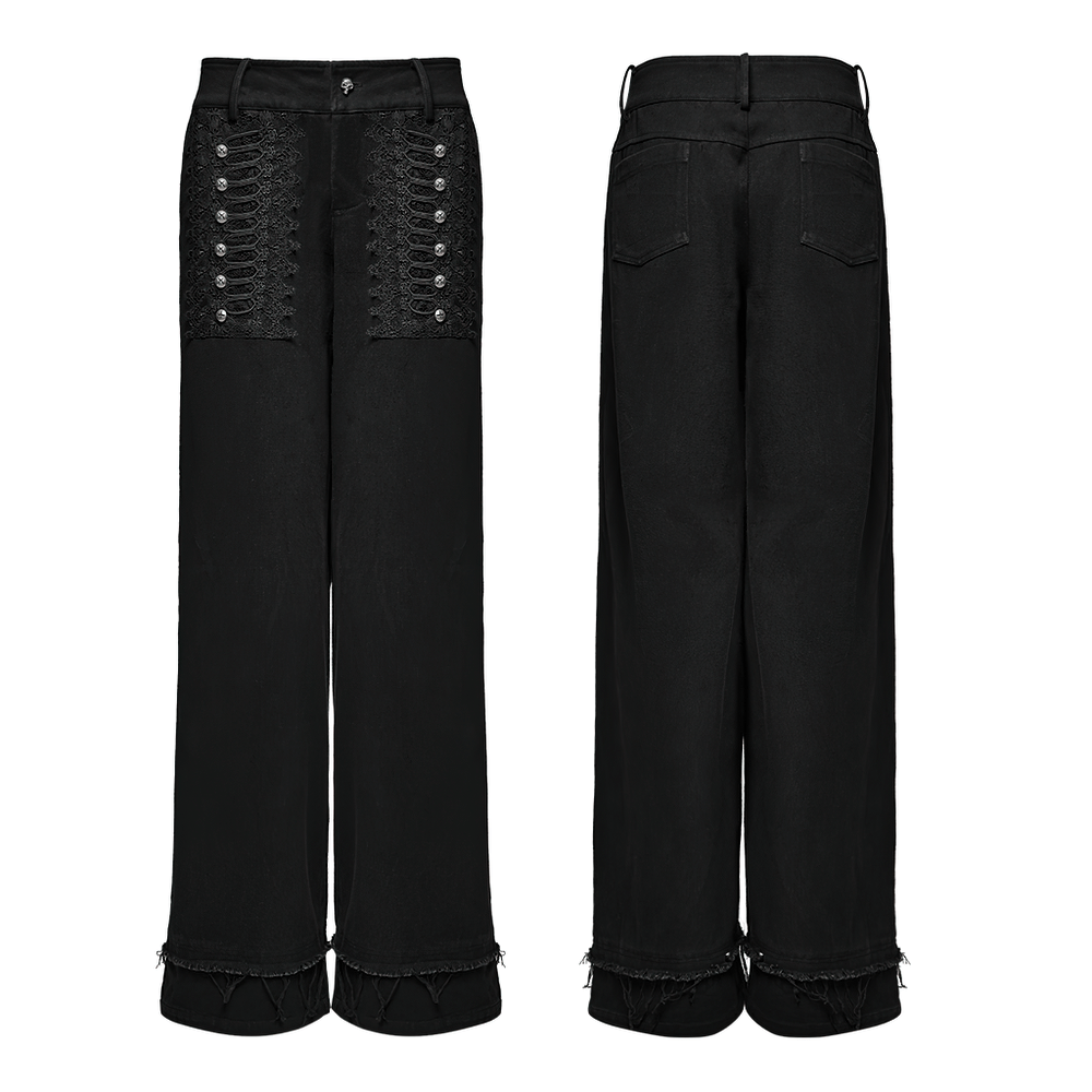 Gothic Lace and Rivet Embellished Denim Pants