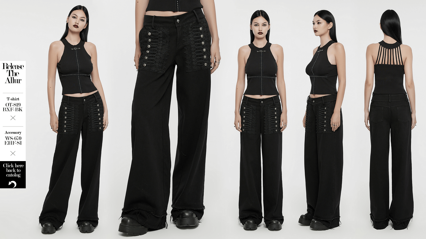 Gothic Lace and Rivet Embellished Denim Pants