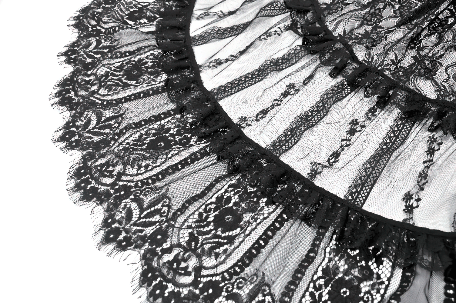 Gothic Lace and Ruffle Black Skirt with Wine Red Lining