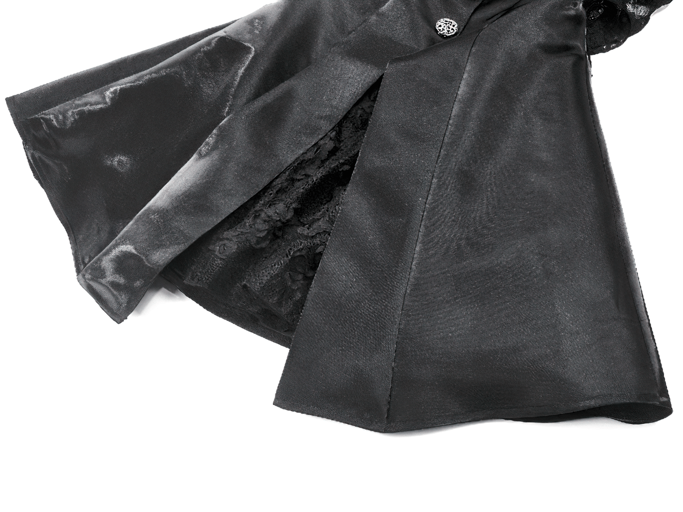 Gothic Lace and Satin Corset Mini Dress with Ruffle Details showing intricate lace and satin fabric.