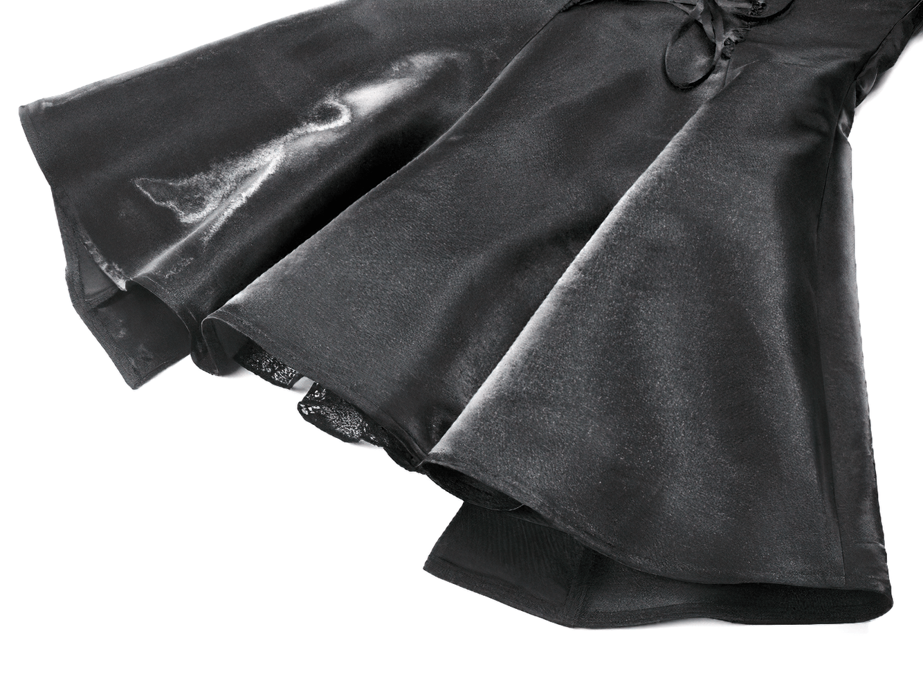 Gothic Lace and Satin Corset Mini Dress with Ruffle Details showcasing ruffled hem and satin finish.