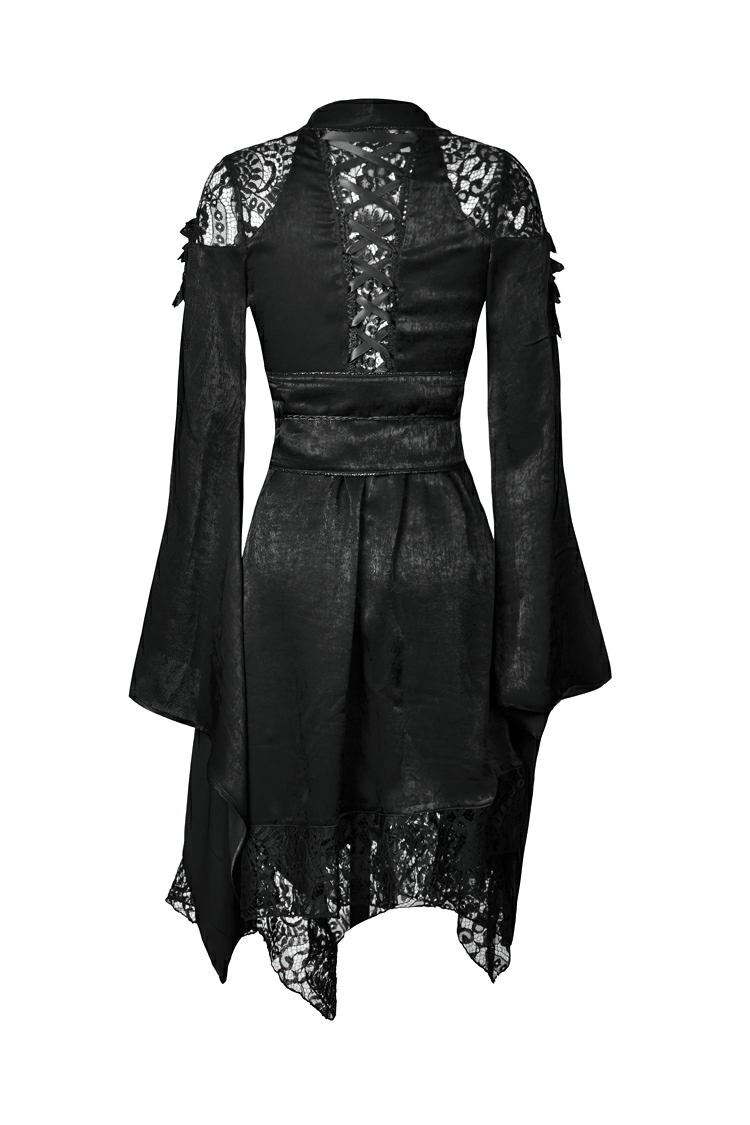 Gothic Lace and Velvet Dress with Feathered Sleeves