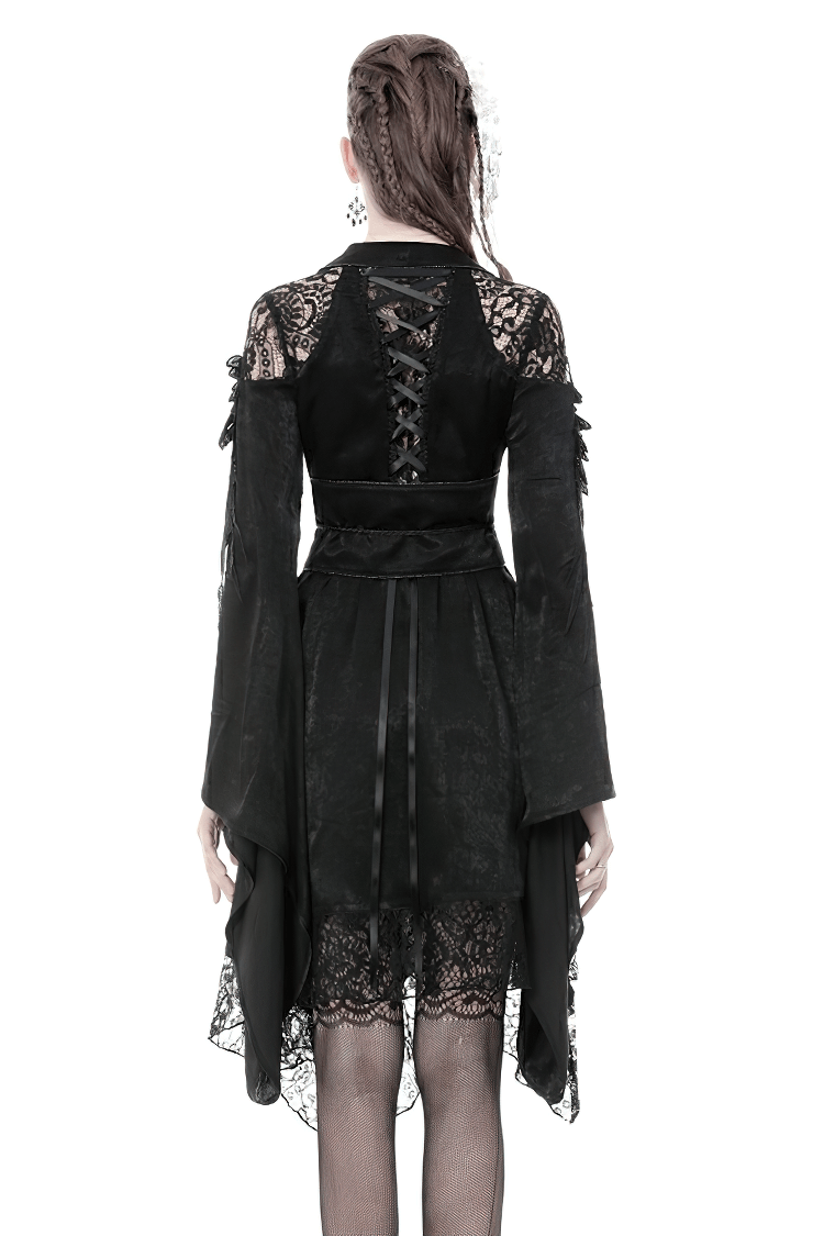 Gothic Lace and Velvet Dress with Feathered Sleeves