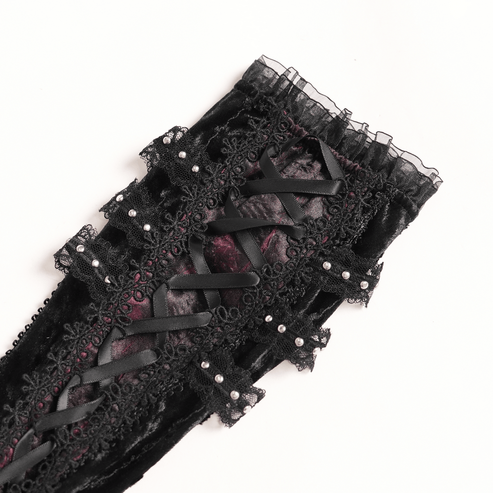 Damen-Gothic-Beinstulpen aus Spitze mit Rüschen und Schnallen