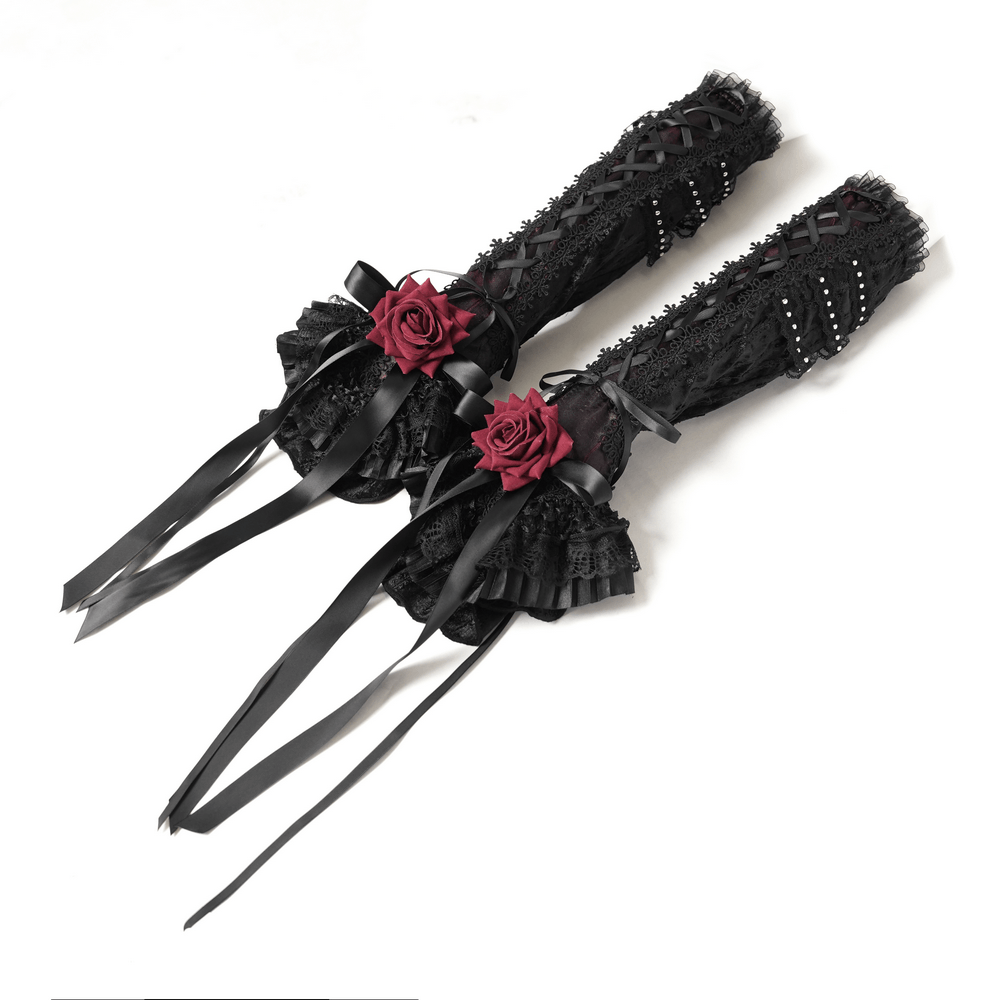 Damen-Gothic-Beinstulpen aus Spitze mit Rüschen und Schnallen