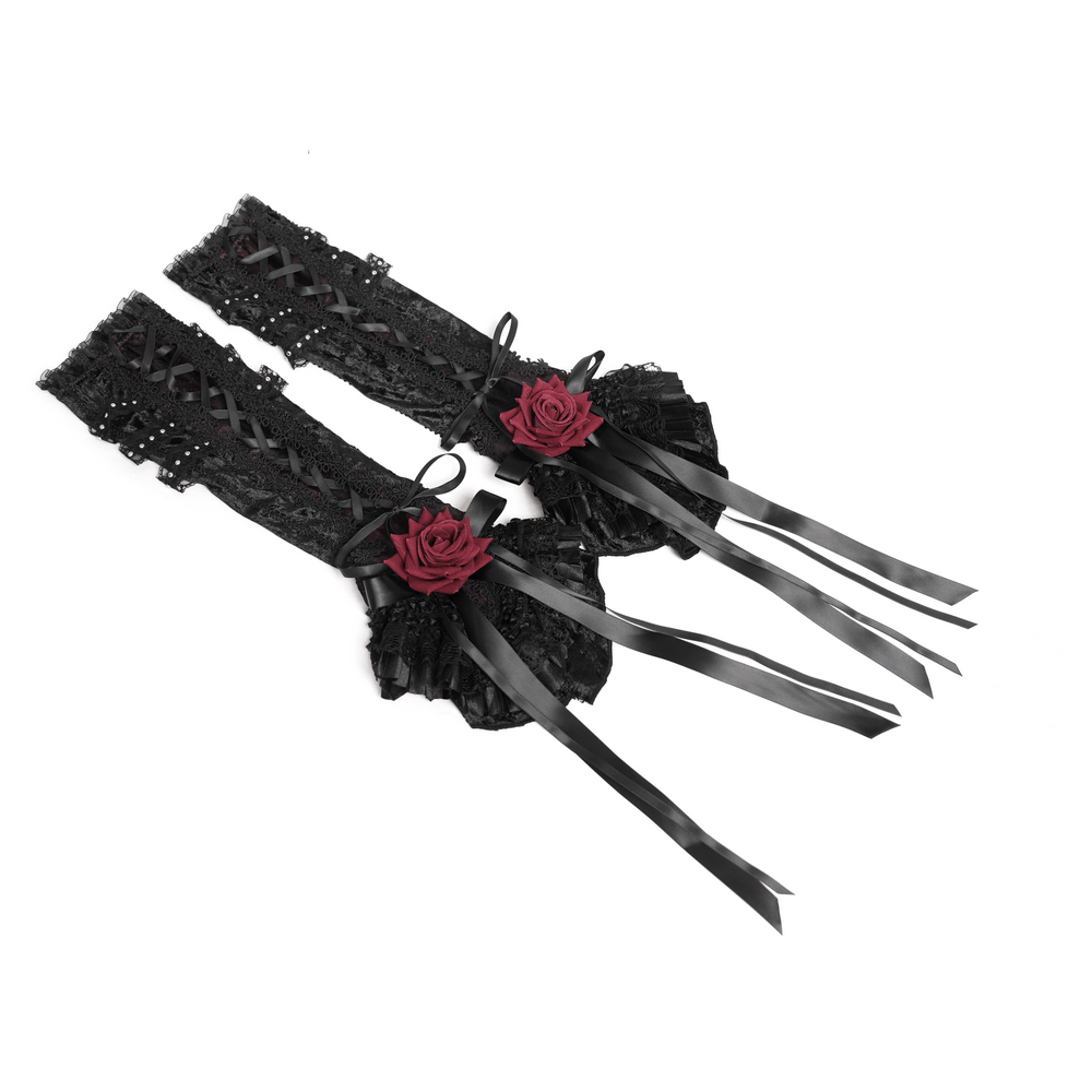 Damen-Gothic-Beinstulpen aus Spitze mit Rüschen und Schnallen