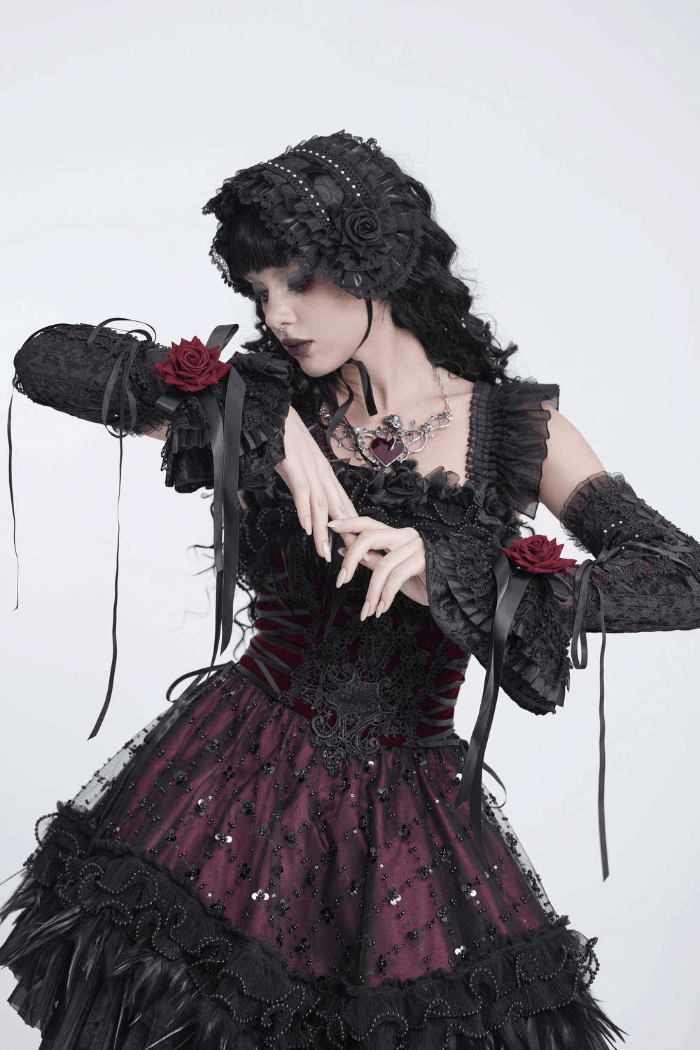Damen-Gothic-Beinstulpen aus Spitze mit Rüschen und Schnallen