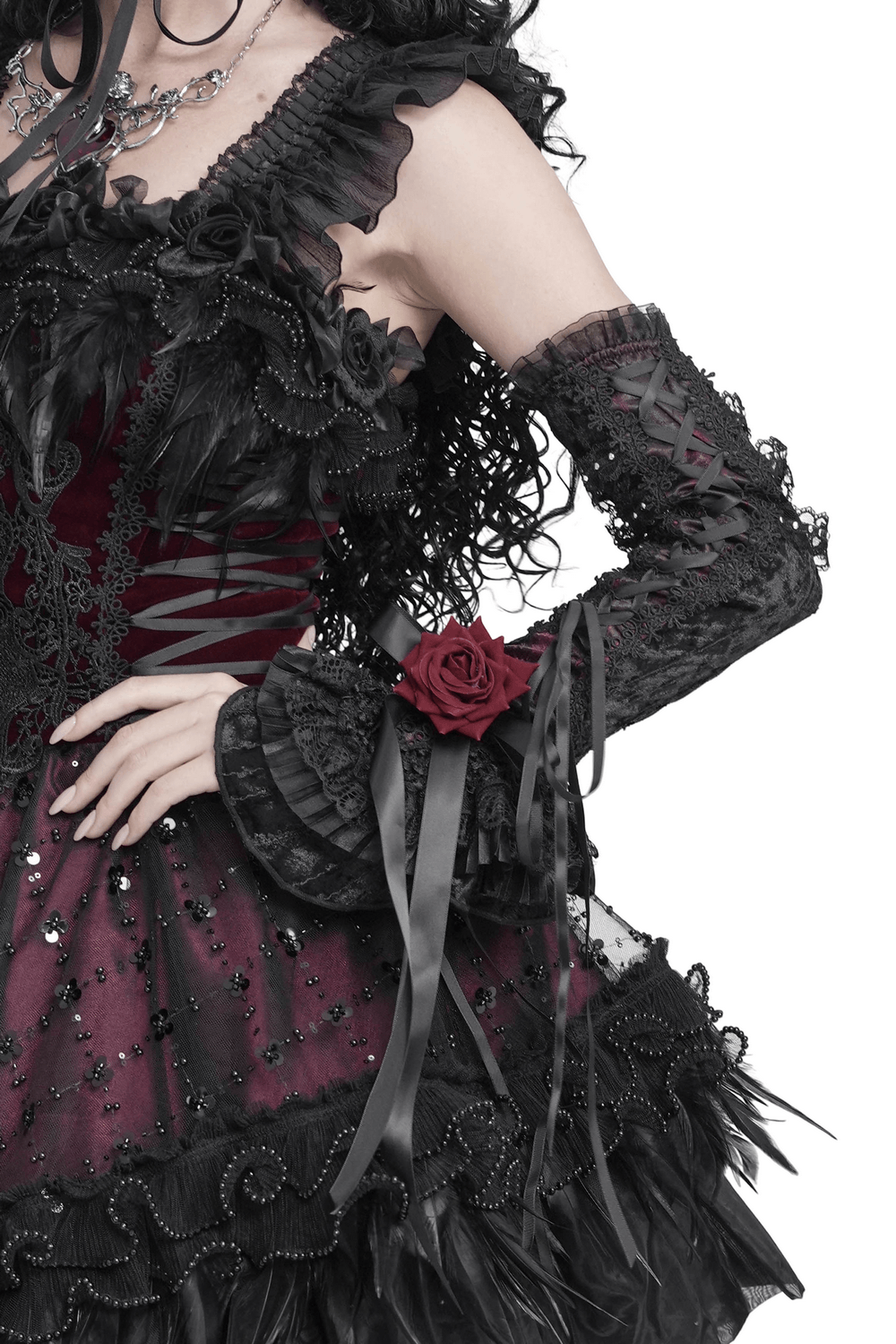 Damen-Gothic-Beinstulpen aus Spitze mit Rüschen und Schnallen