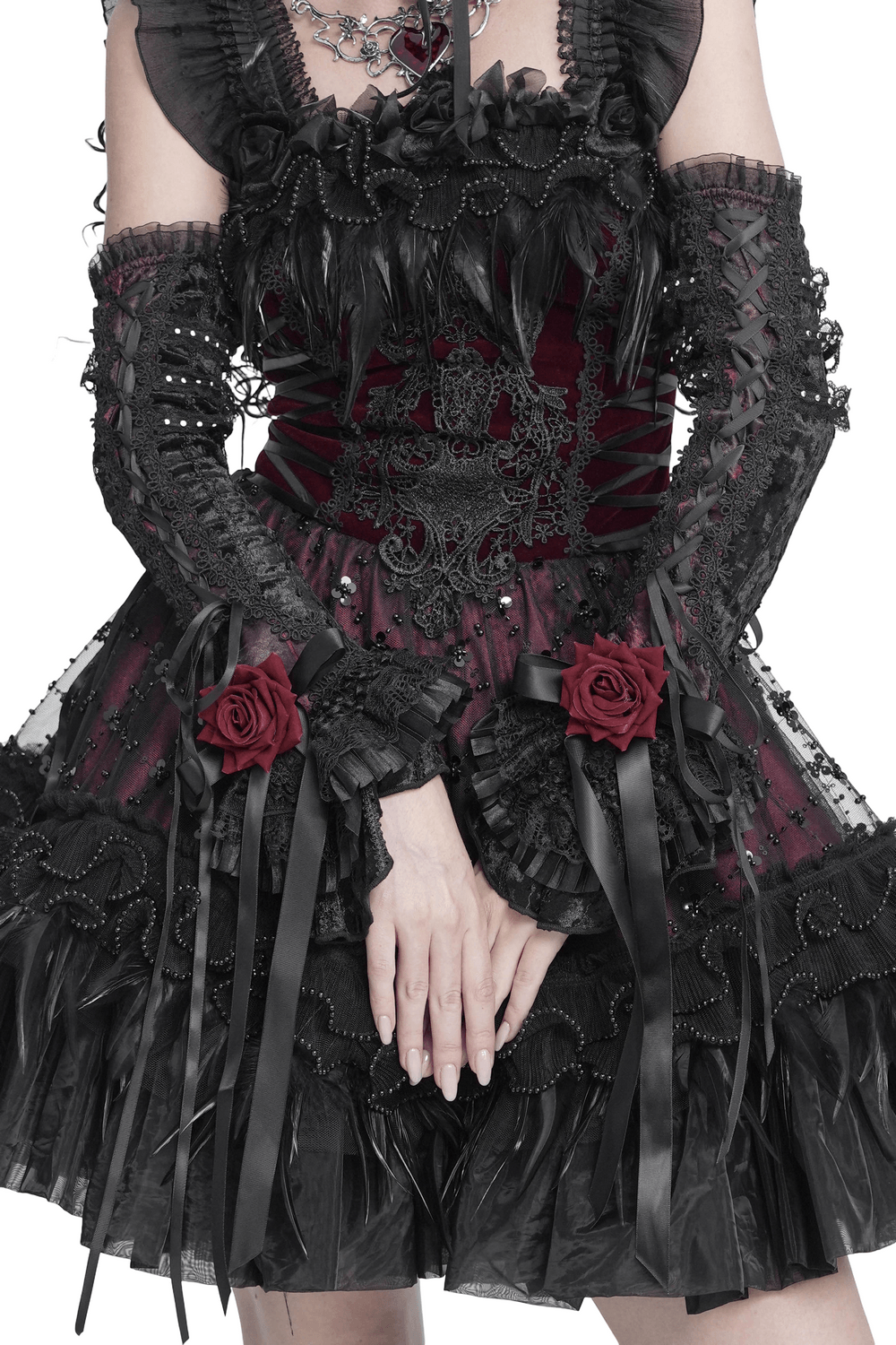 Damen-Gothic-Beinstulpen aus Spitze mit Rüschen und Schnallen