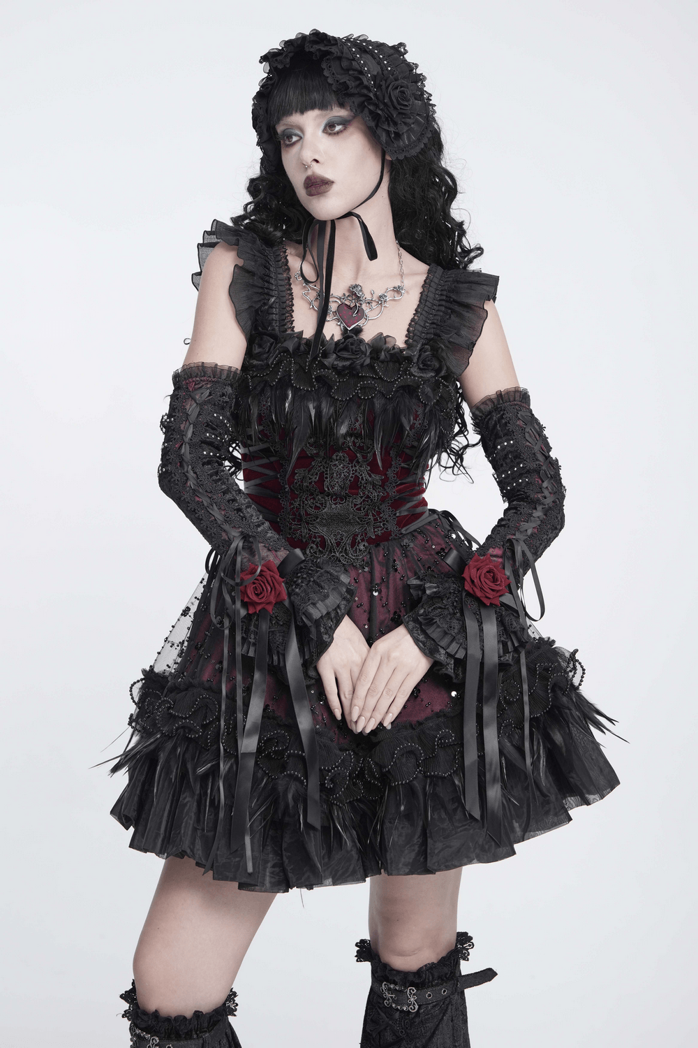 Damen-Gothic-Beinstulpen aus Spitze mit Rüschen und Schnallen