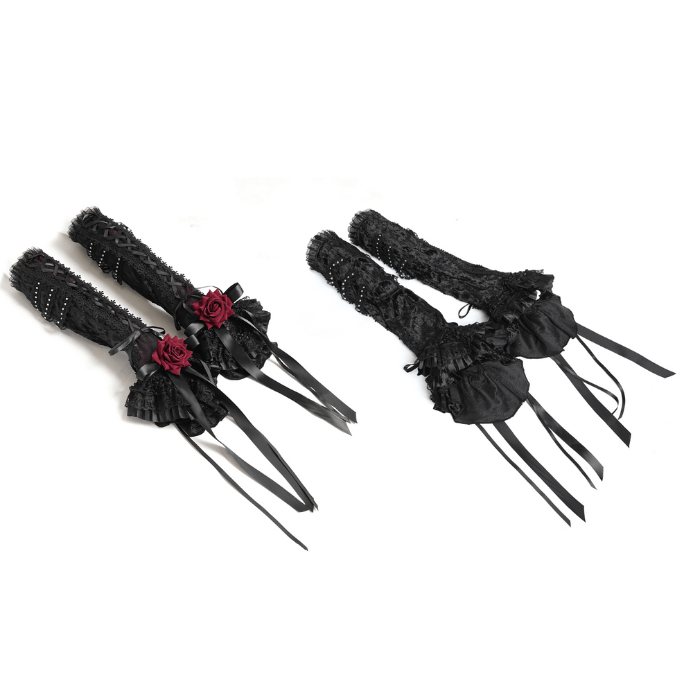 Damen-Gothic-Beinstulpen aus Spitze mit Rüschen und Schnallen