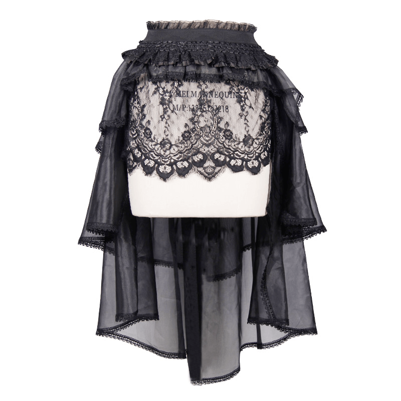 Gothic lace asymmetrical skirt with elastic waist, layered design for a punk fashion statement.