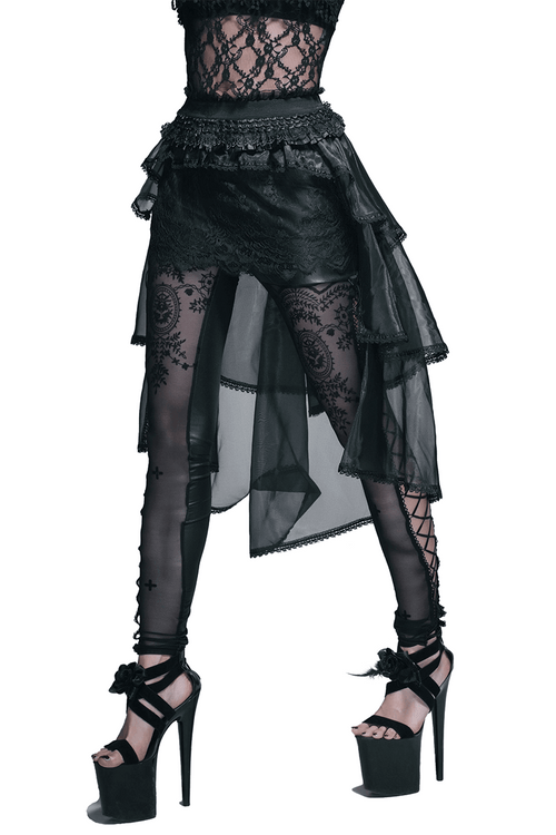 Asymmetrischer Gothic-Spitzenrock mit elastischer Taille / Elagent-Schwarzrock für Damen