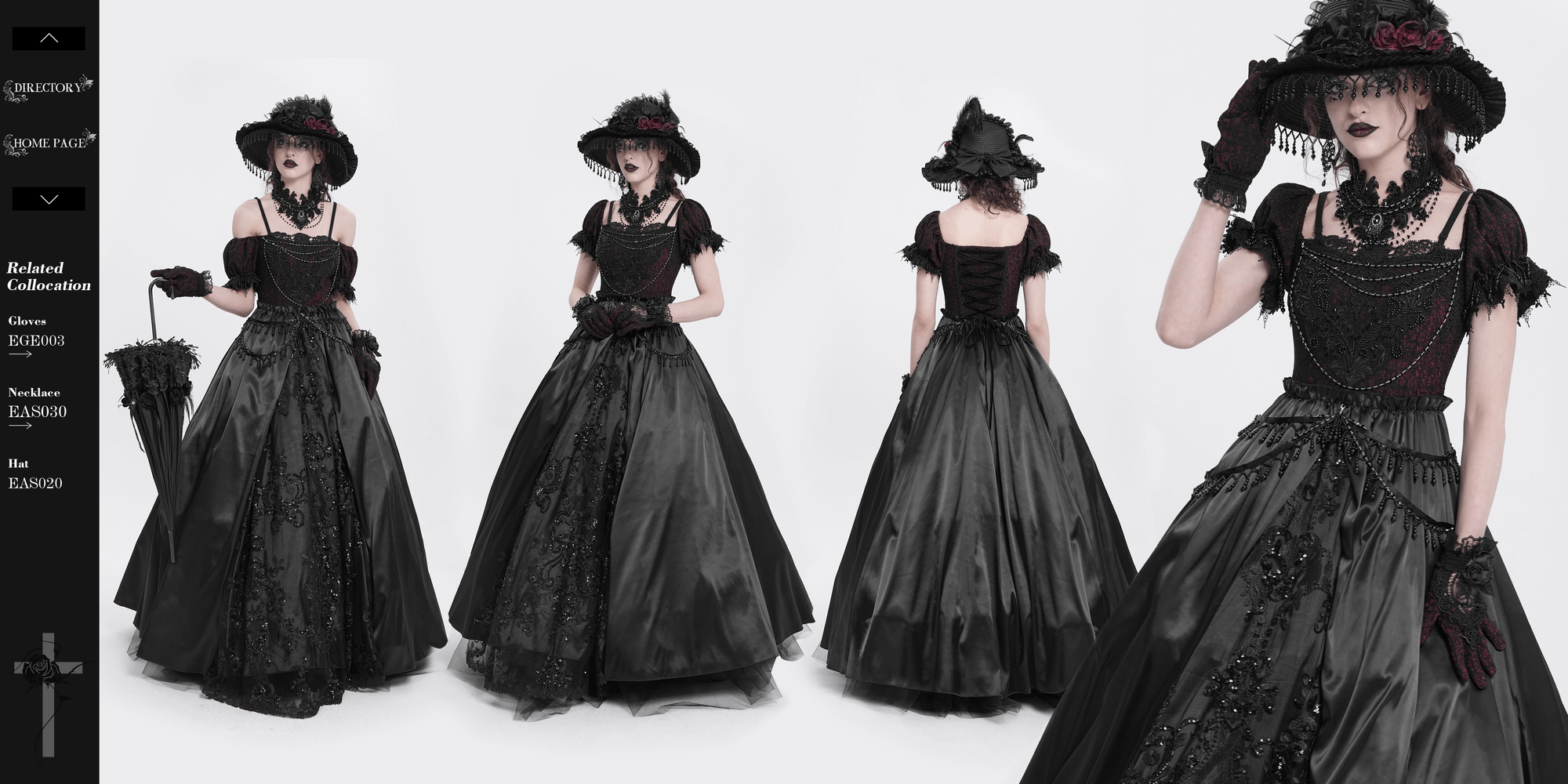 Gothic lace-back maxi dress with chain detail and lacing, featuring a dramatic black design and elegant accessories.