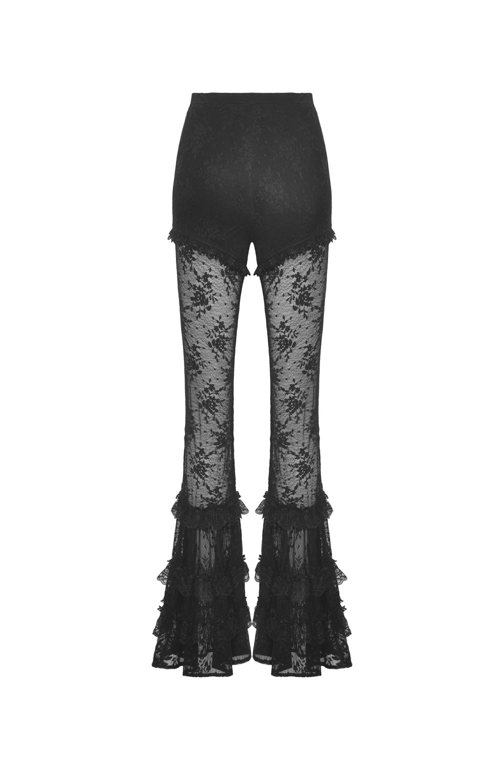 Gothic Lace Bell Bottoms with dramatic flare and intricate lace detailing for a stylish gothic look.