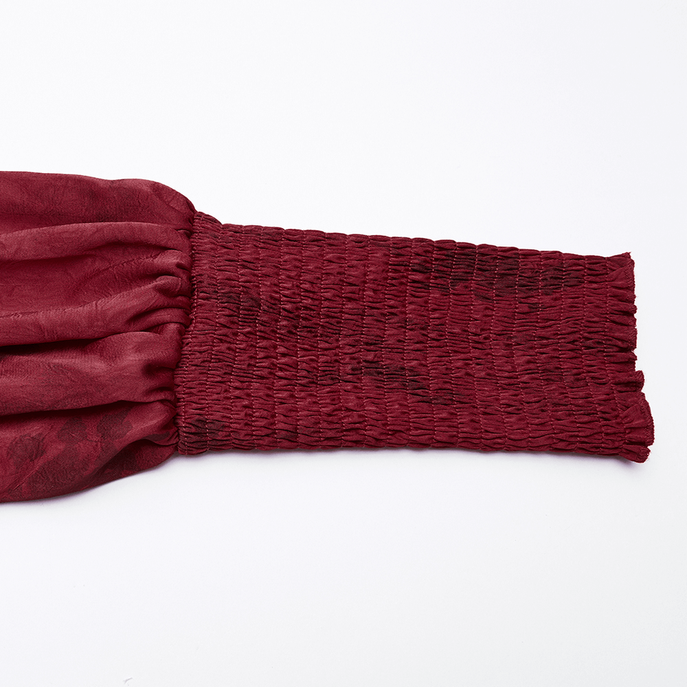 Gothic Lace Blouse with Ruffles and Rose Buttons sleeve detail showcasing the stylish smocked design.