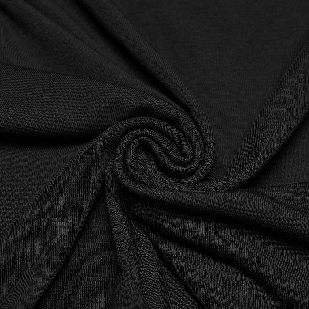 Gothic Lace Bodycon Slip Dress for Dark Style rib knit fabric showcasing rich black texture.