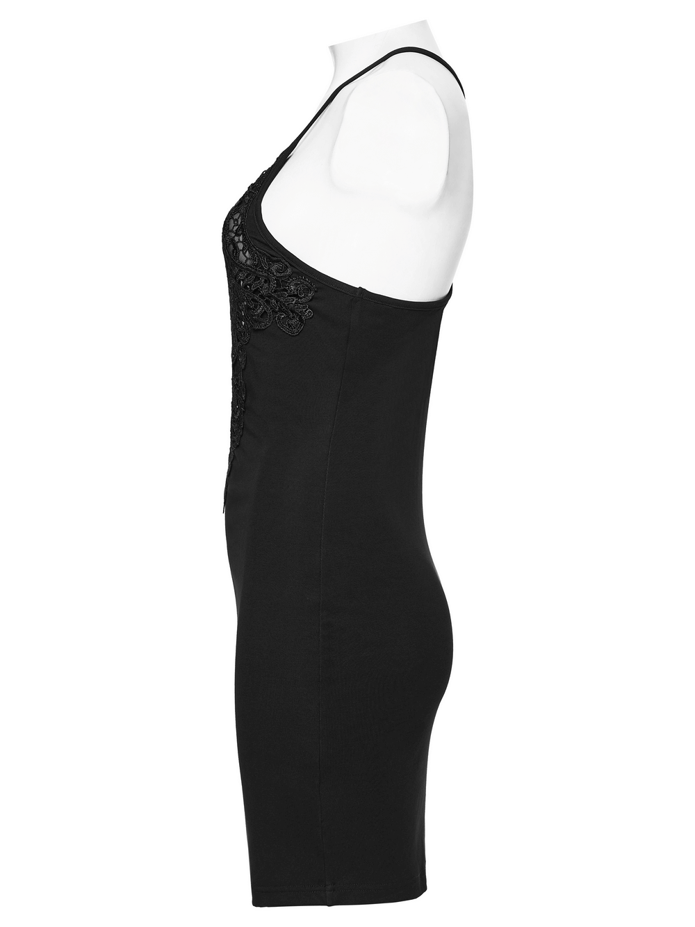 Gothic Lace Bodycon Slip Dress for Dark Style displaying side view with lace details and fitted design.