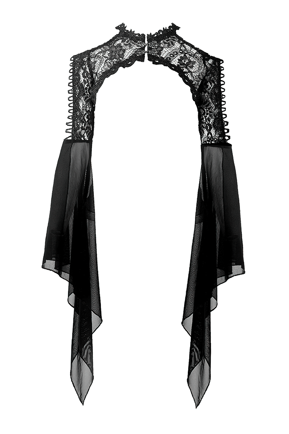 Elegant gothic lace bolero with long flowing mesh sleeves, perfect for adding Victorian flair to any outfit.
