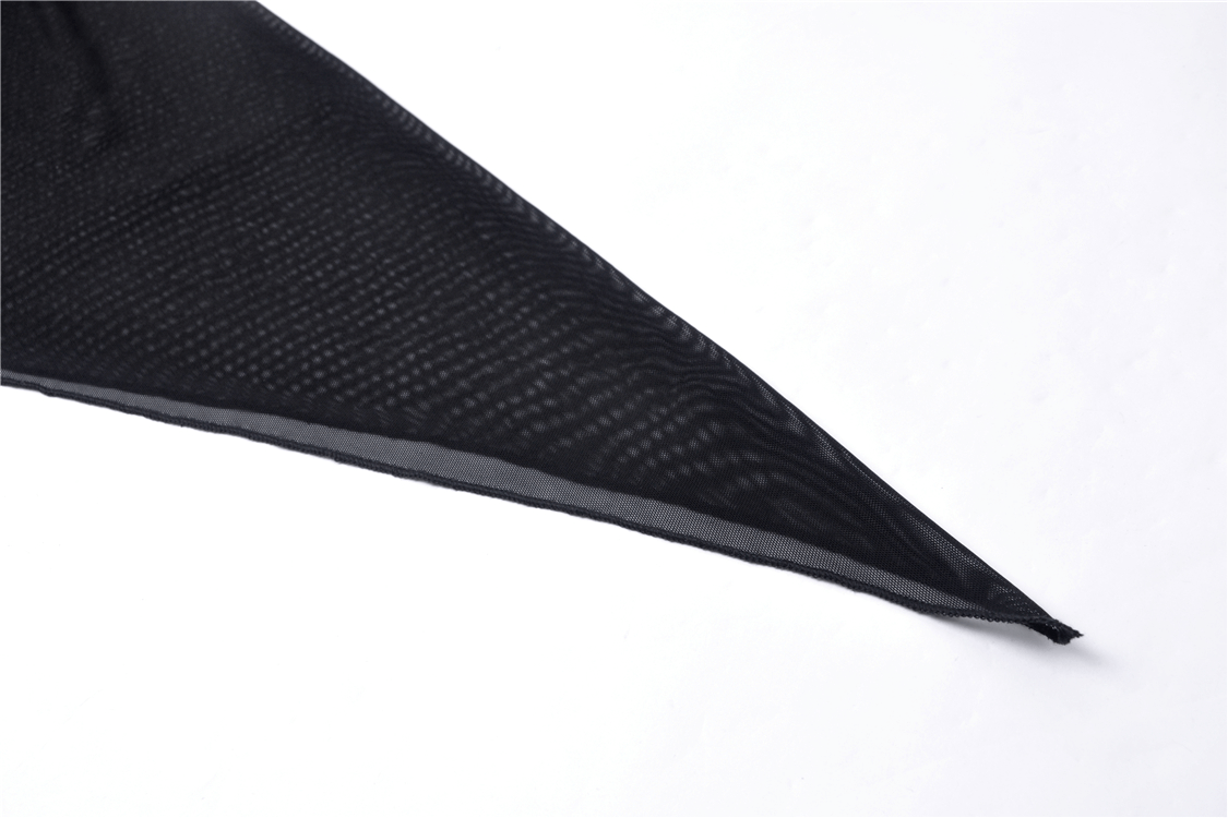 Close-up of a flowing black mesh fabric, perfect for gothic or Victorian-inspired fashion.